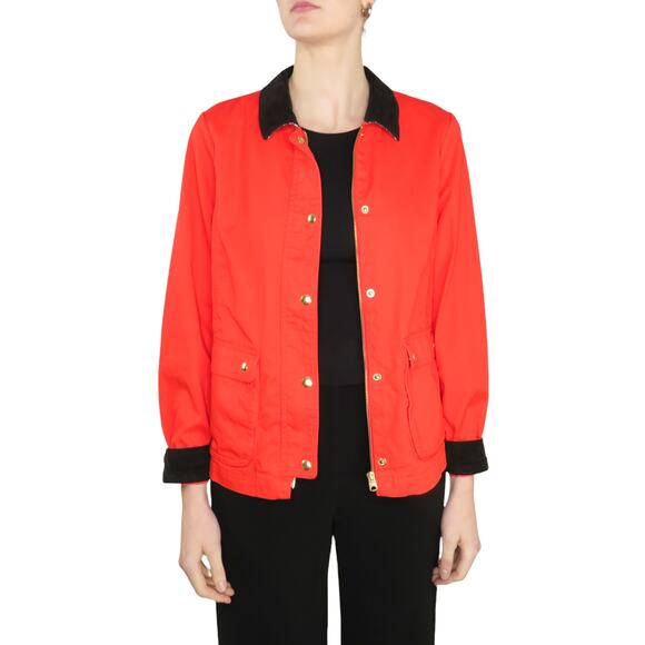 J. Crew Red Jacket with Black Collar Lightweight Twee Jacket Medium - Picture 1 of 8